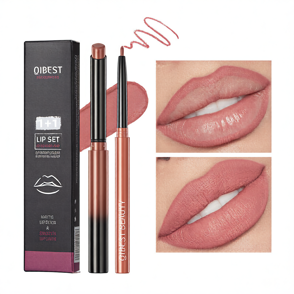 Natural nude lip liner set makeup