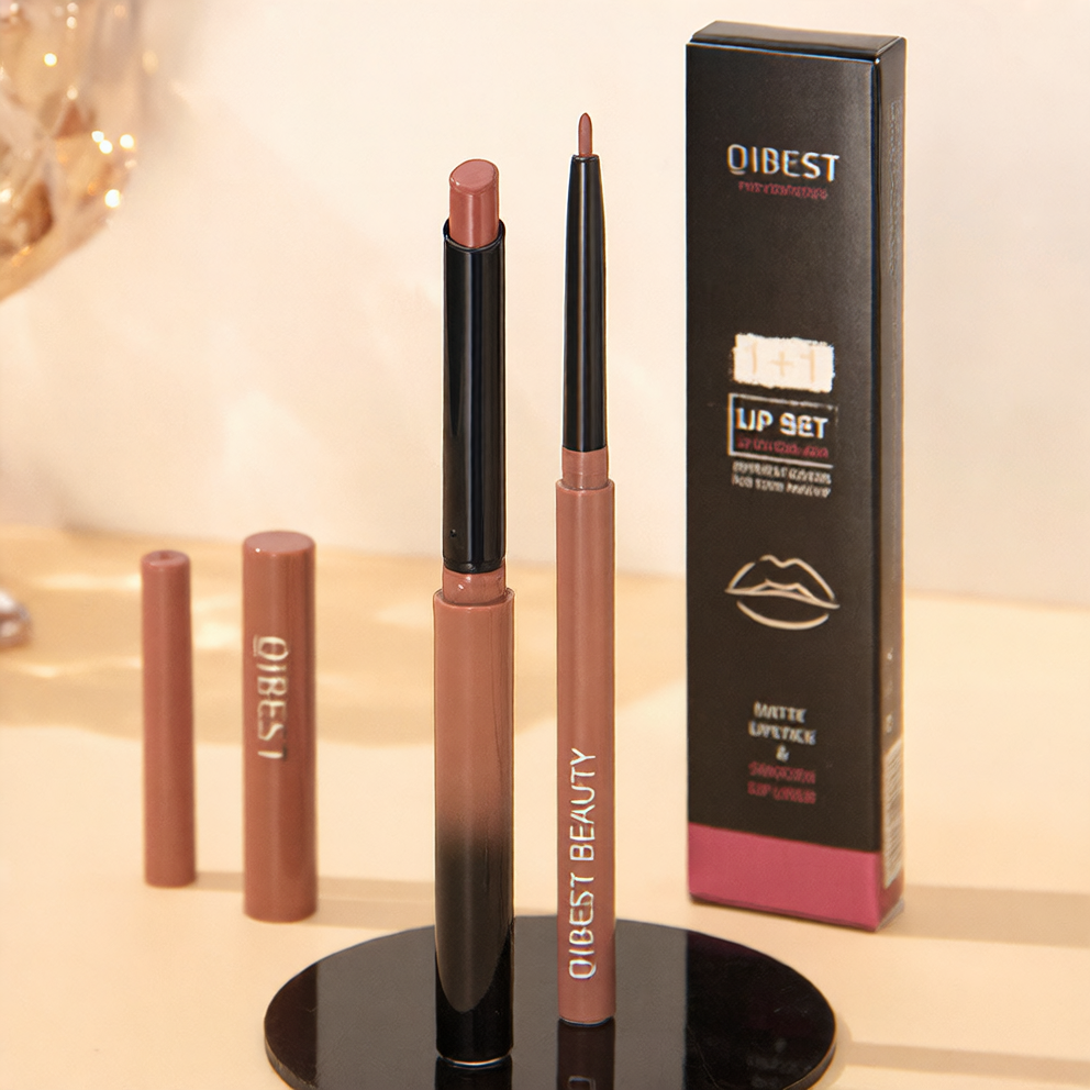 Natural nude lip liner set makeup